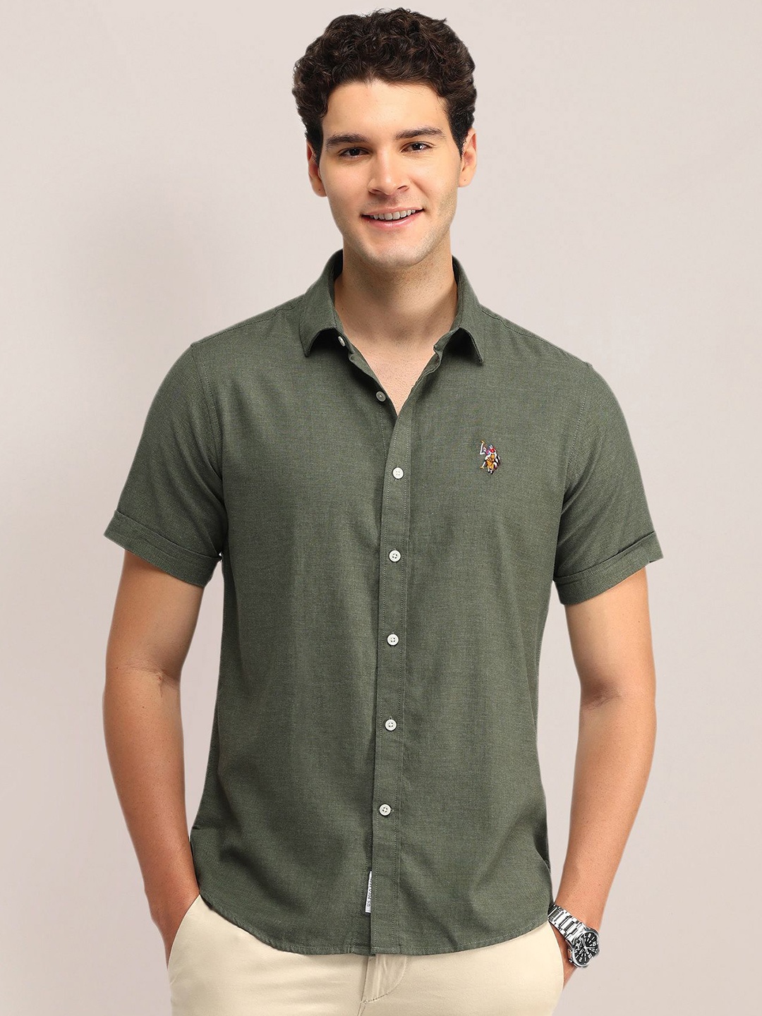 

U.S. Polo Assn. Men Slim Fit Opaque Casual Shirt, Olive