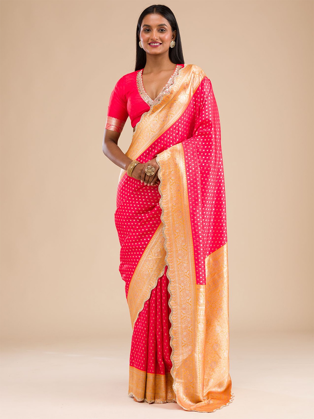 

Koskii Woven Design Zari Banarasi Saree, Red