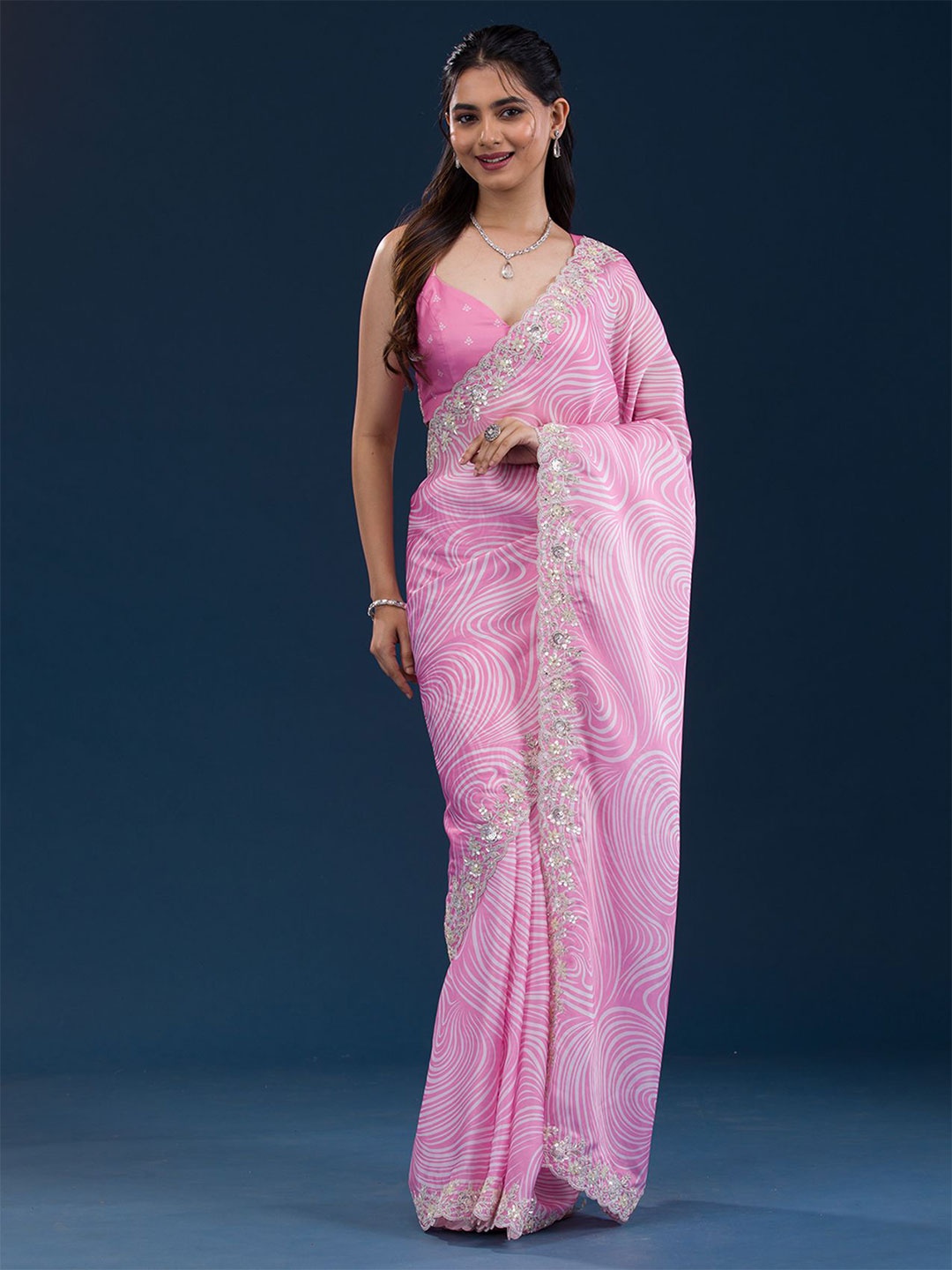 

Koskii Sequinned Pure Georgette Saree, Pink