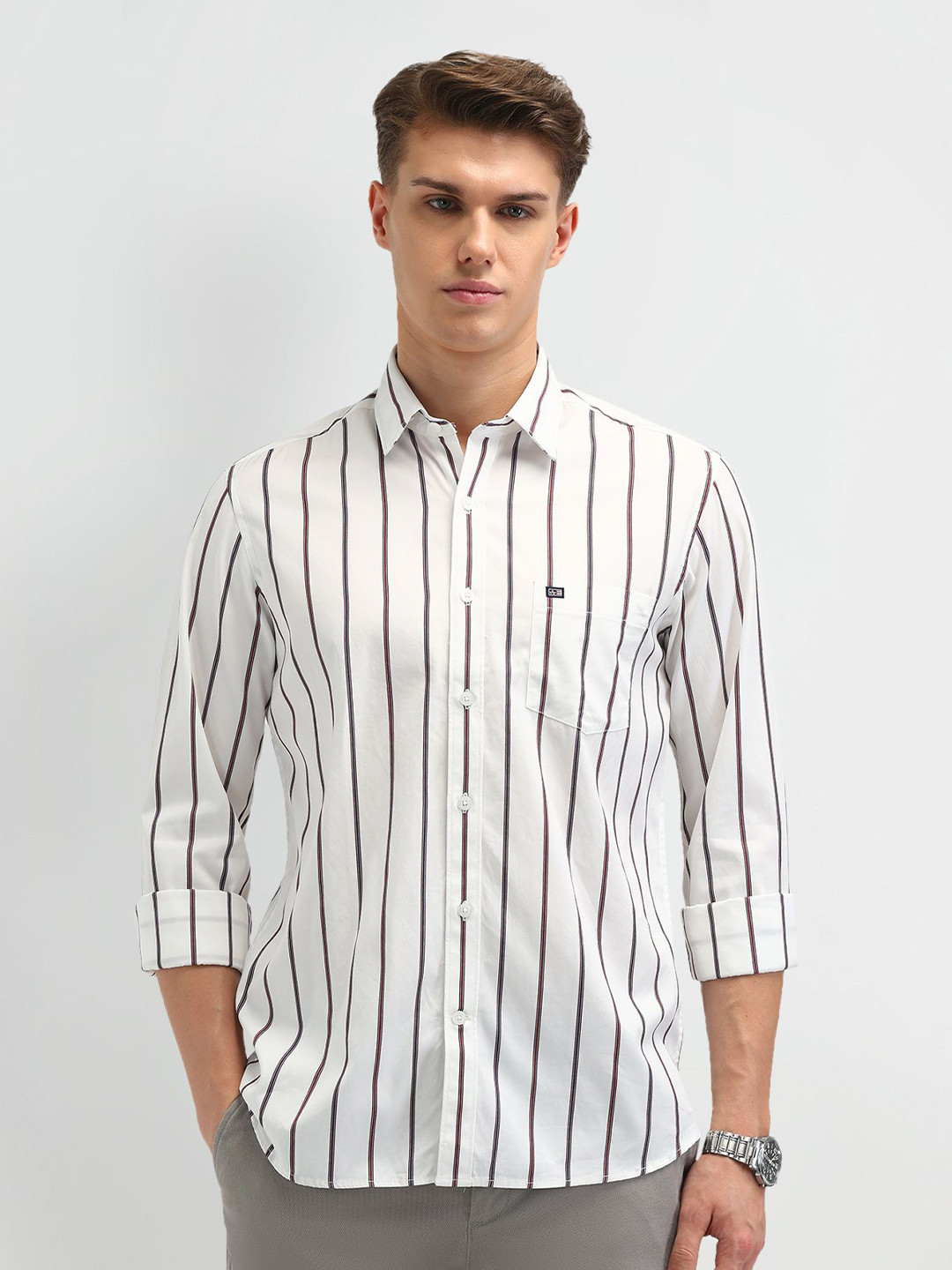 

Arrow Sport Men Slim Fit Opaque Striped Casual Shirt, Red