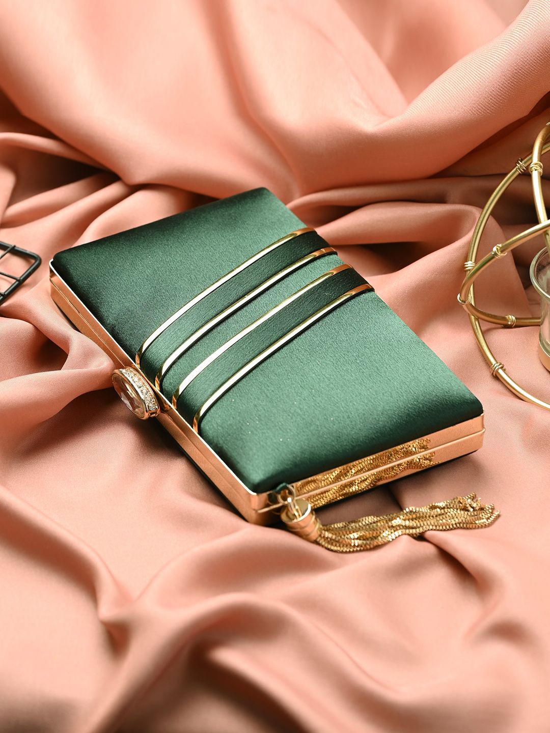 

DressBerry Embellished Box Clutch, Gold