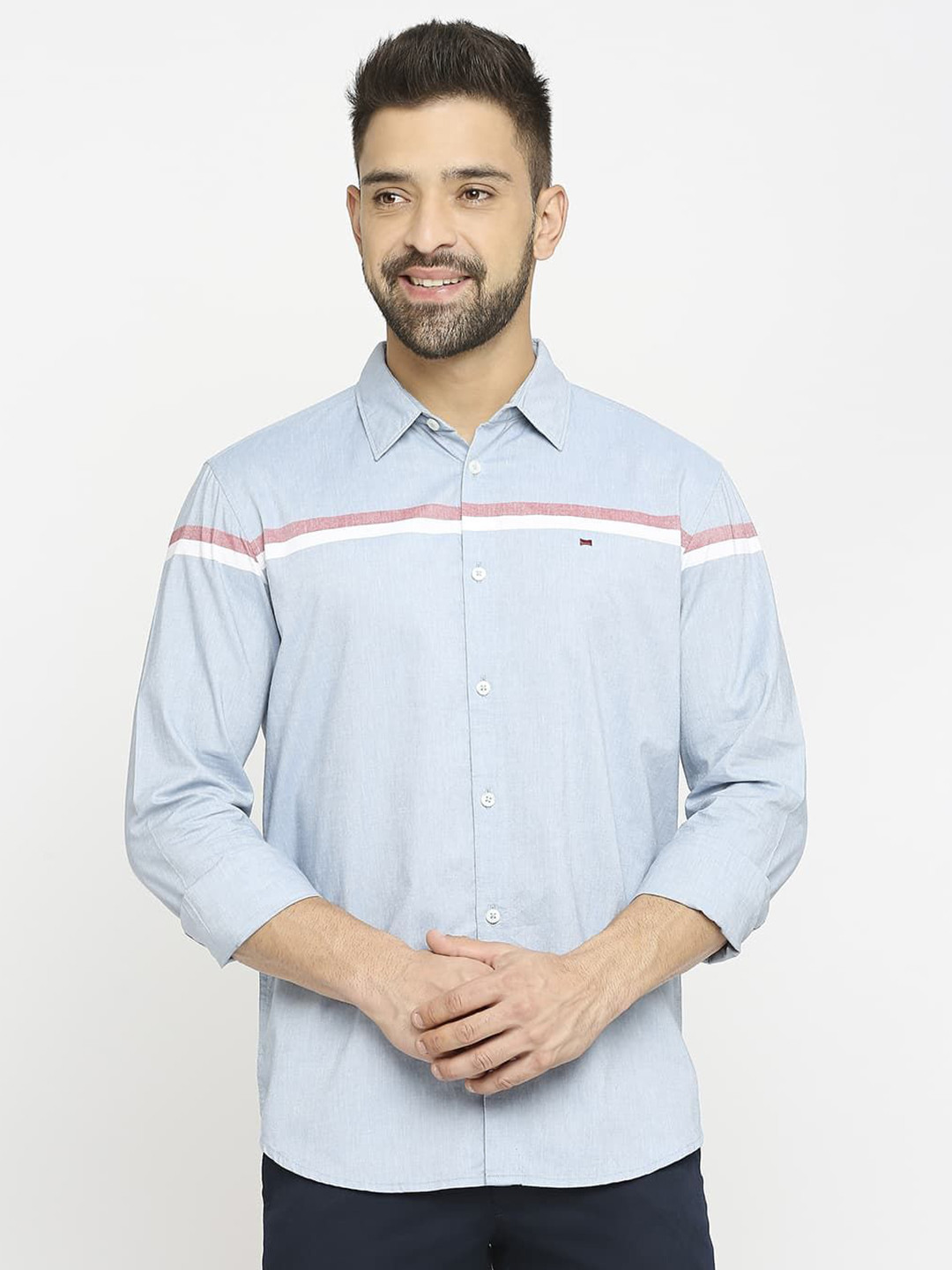 

Basics Men Slim Fit Opaque Striped Casual Shirt, Blue