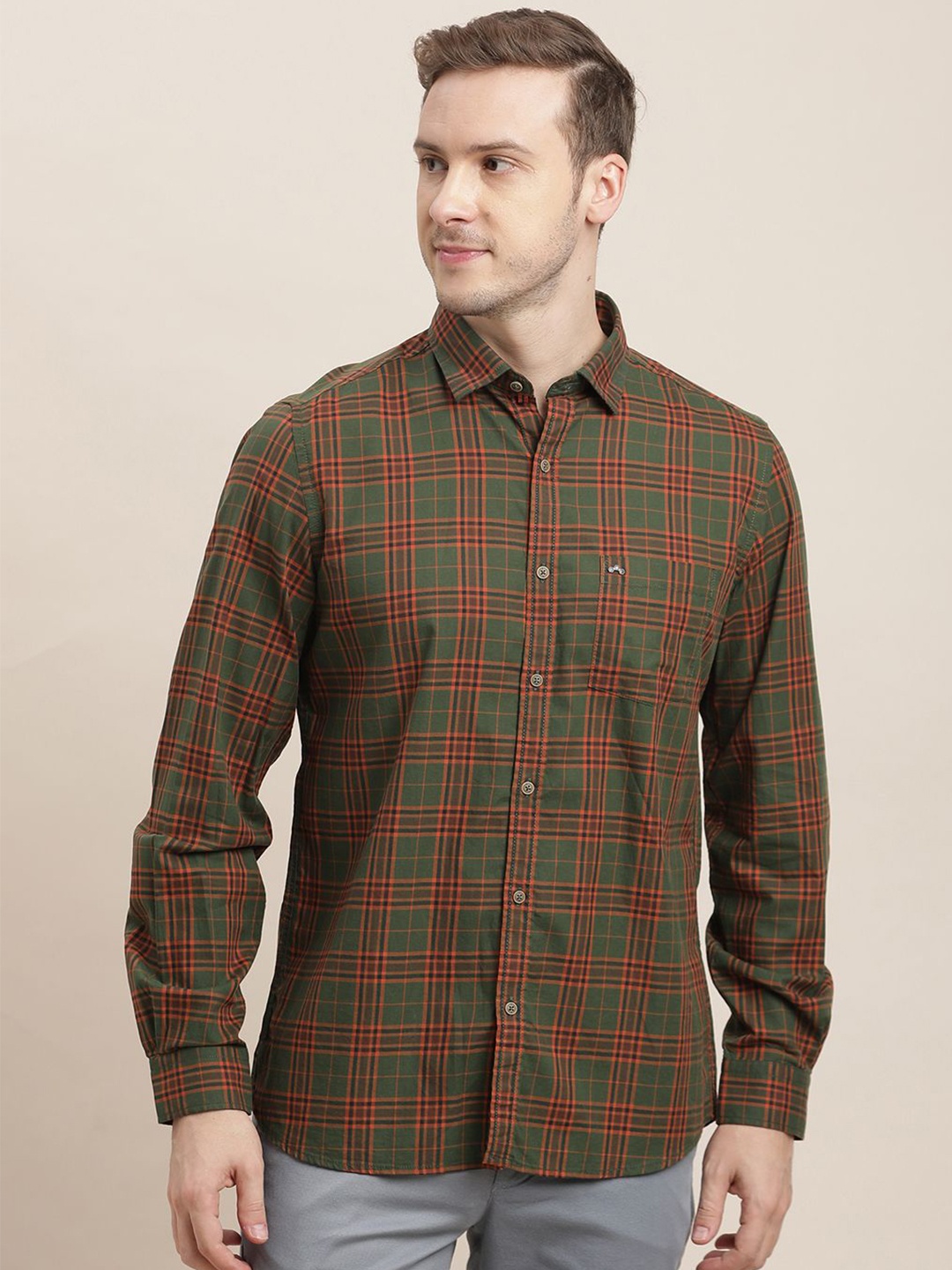 

Turtle Men Relaxed Slim Fit Tartan Checks Opaque Checked Casual Shirt, Green