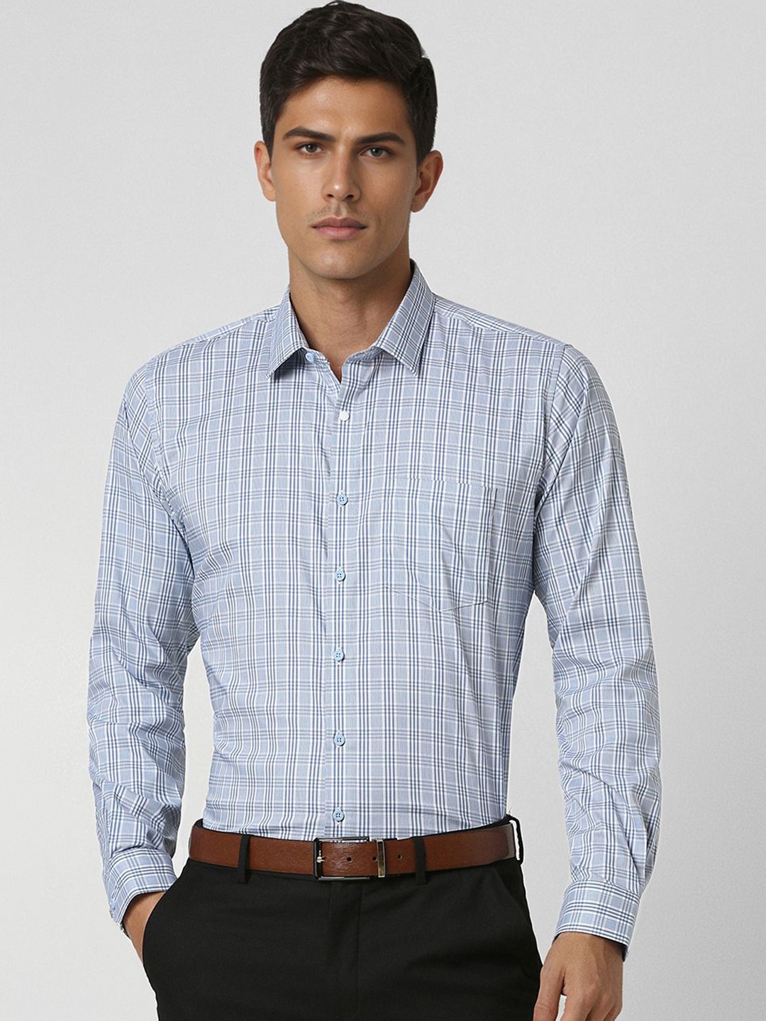 

Van Heusen Men Slim Fit Opaque Checked Casual Shirt, Blue