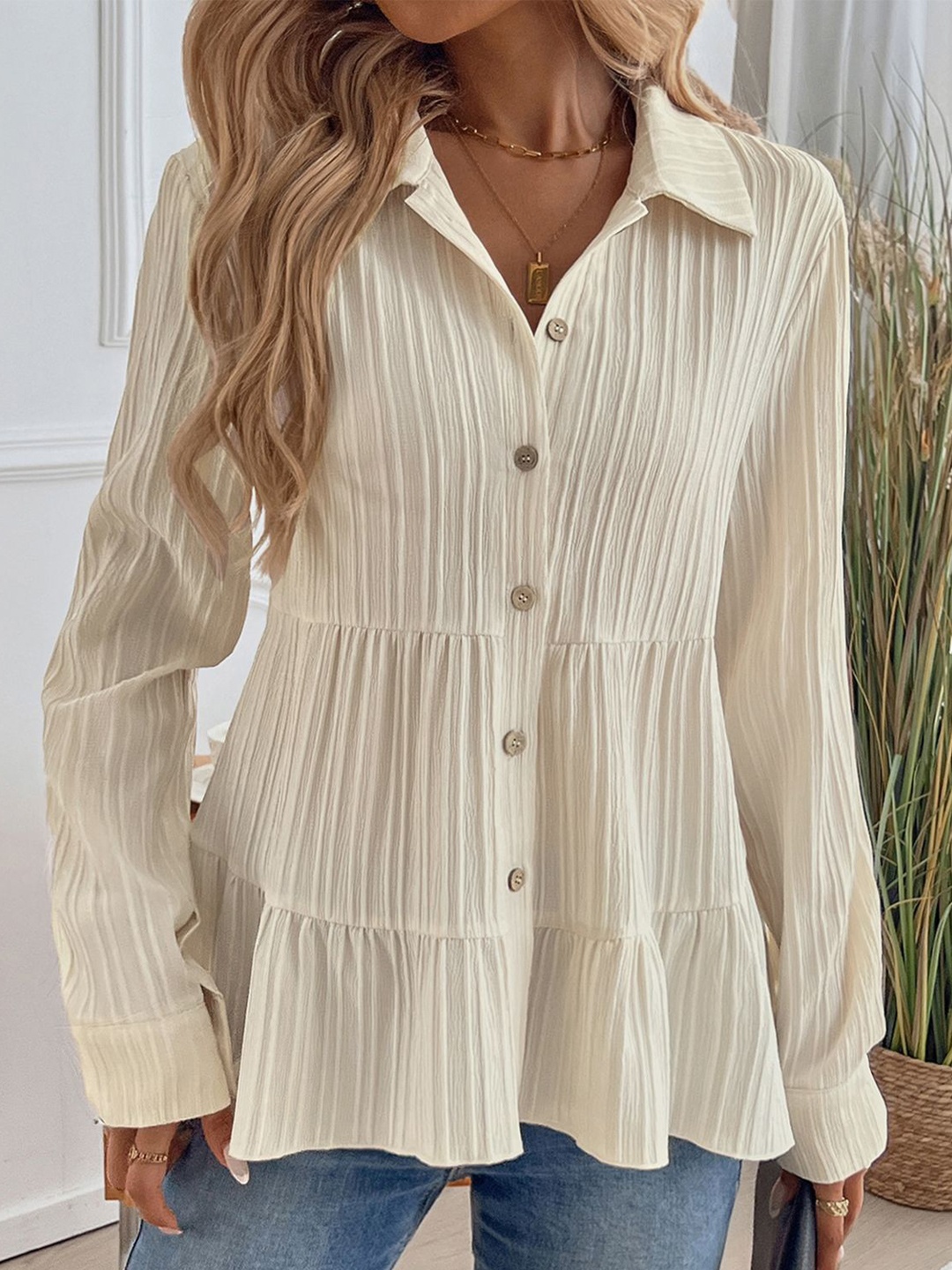 

StyleCast x Revolte Women Opaque Casual Shirt, Beige