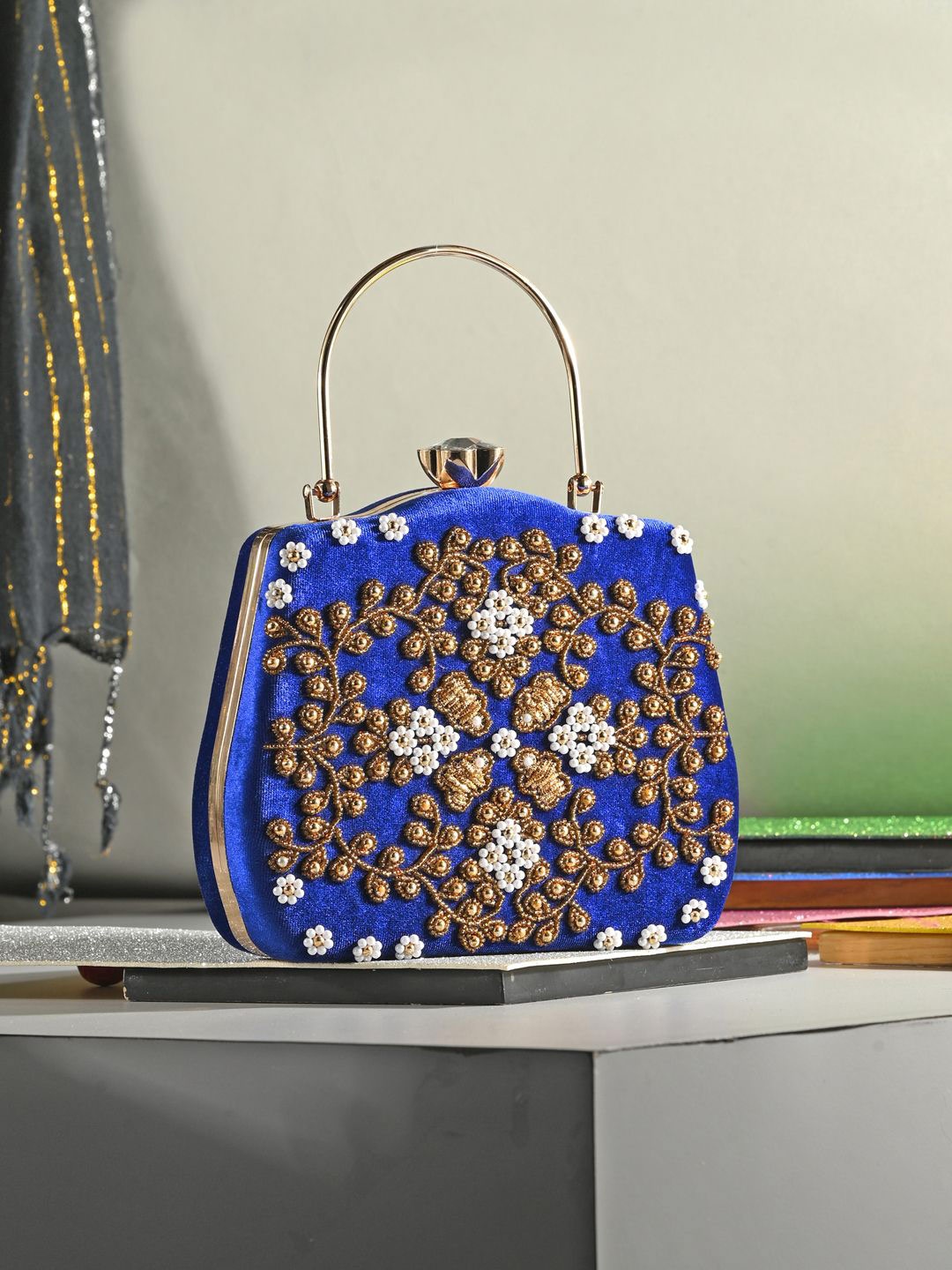 

Anouk Embellished Box Clutch, Blue