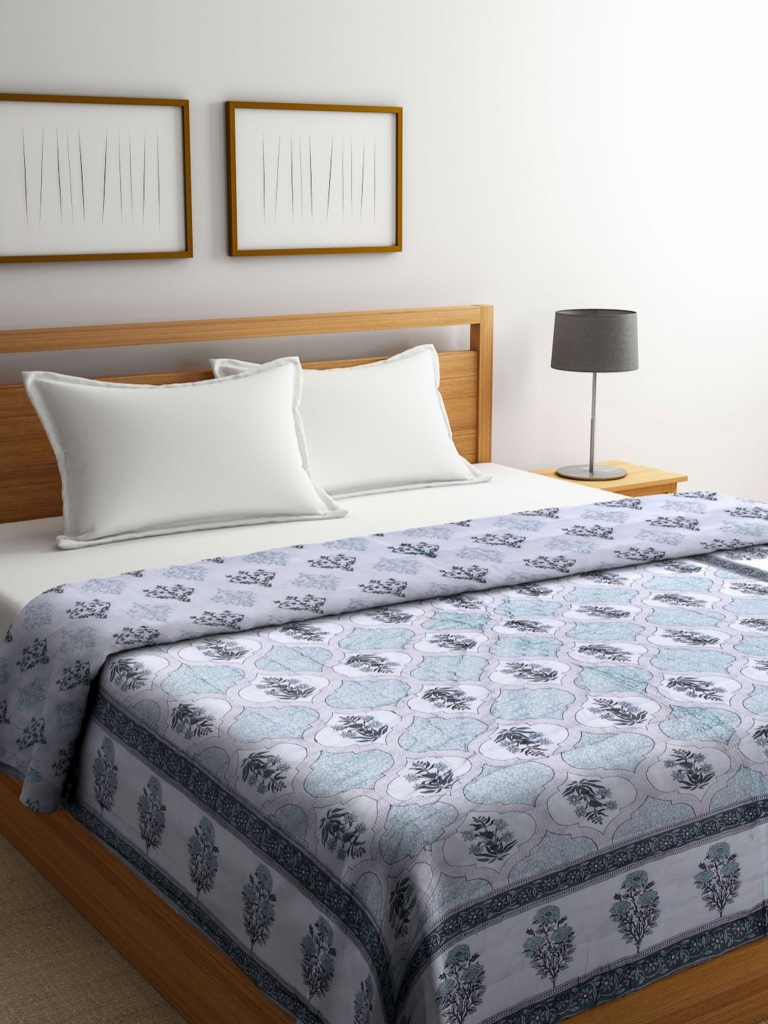 

Aura Green & Grey Floral Mild Winter 553 GSM Double Bed Quilt