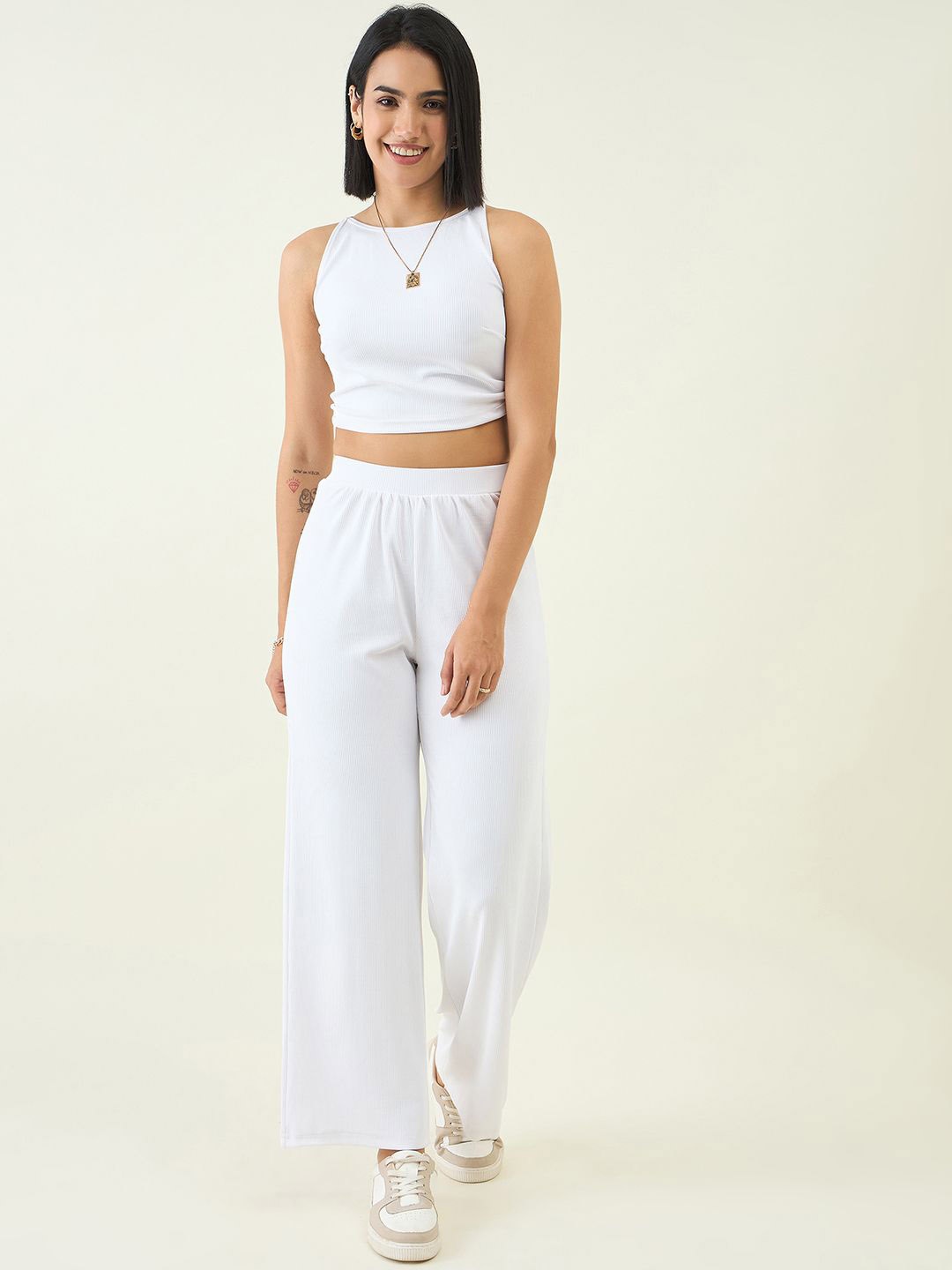 

aayu Round Neck Sleeveless Top With Trouser, White