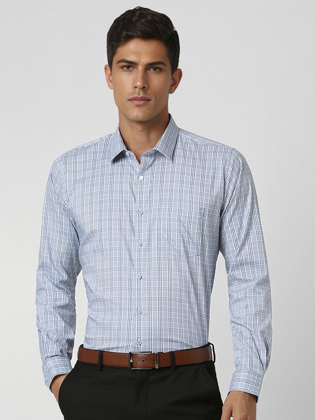 

Van Heusen Men Slim Fit Opaque Checked Casual Shirt, Blue