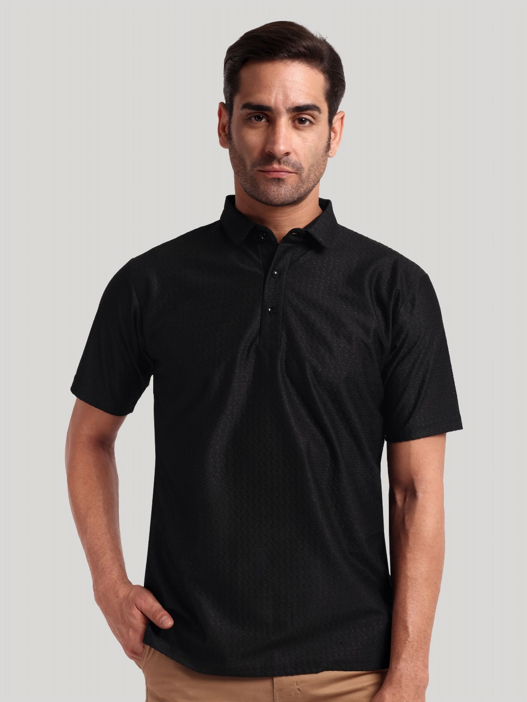 

LUXURIT Men Polo Collar Pockets T-shirt, Black