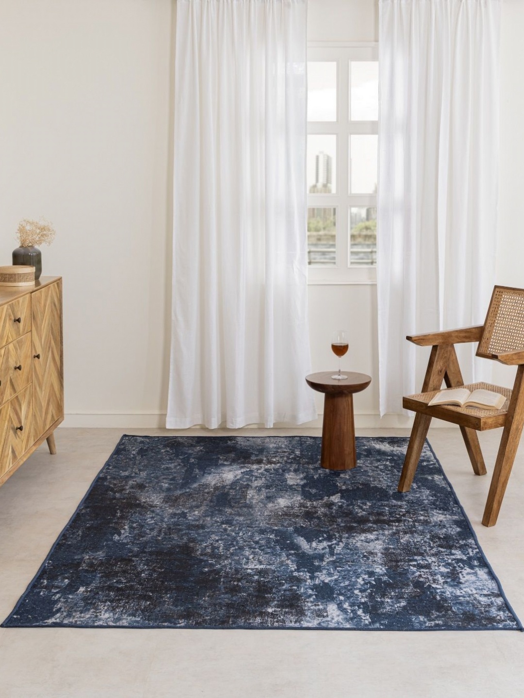 

HOMEMONDE Blue Abstract Anti-Skid Polyester Carpet