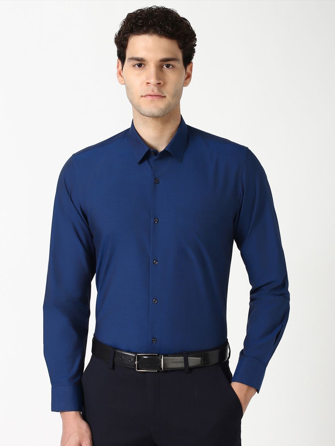 

Peter England Men Slim Fit Opaque Formal Shirt, Navy blue