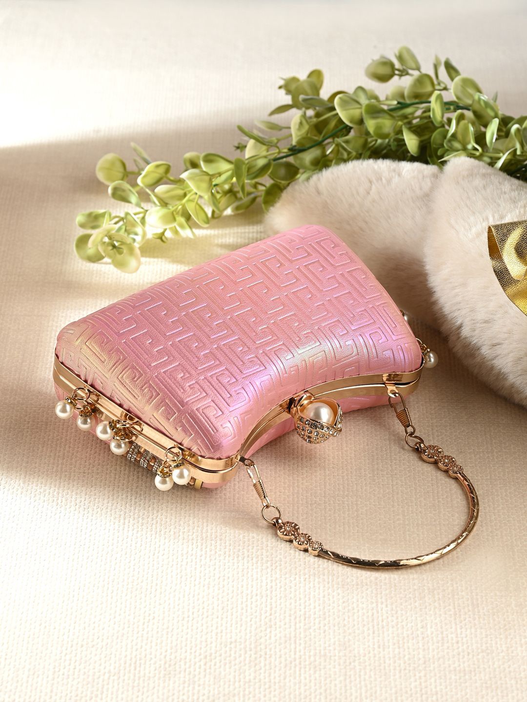 

DressBerry Embellished Box Clutch, Pink
