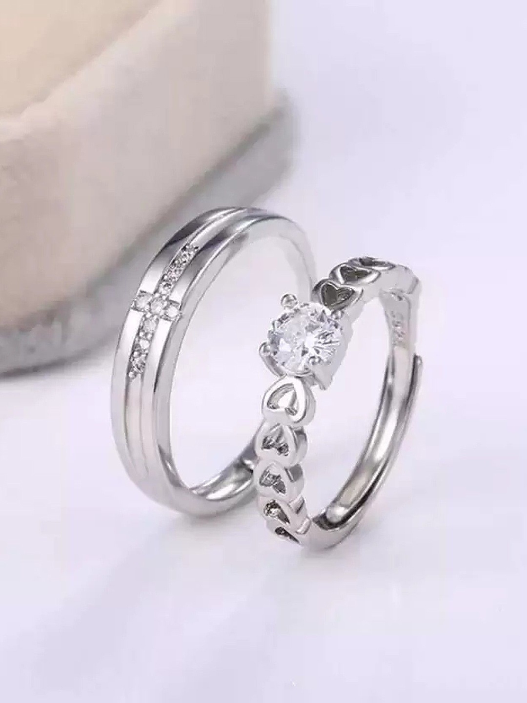 

Lila Set Of 2 Silver-Plated CZ-Studded Finger Rings