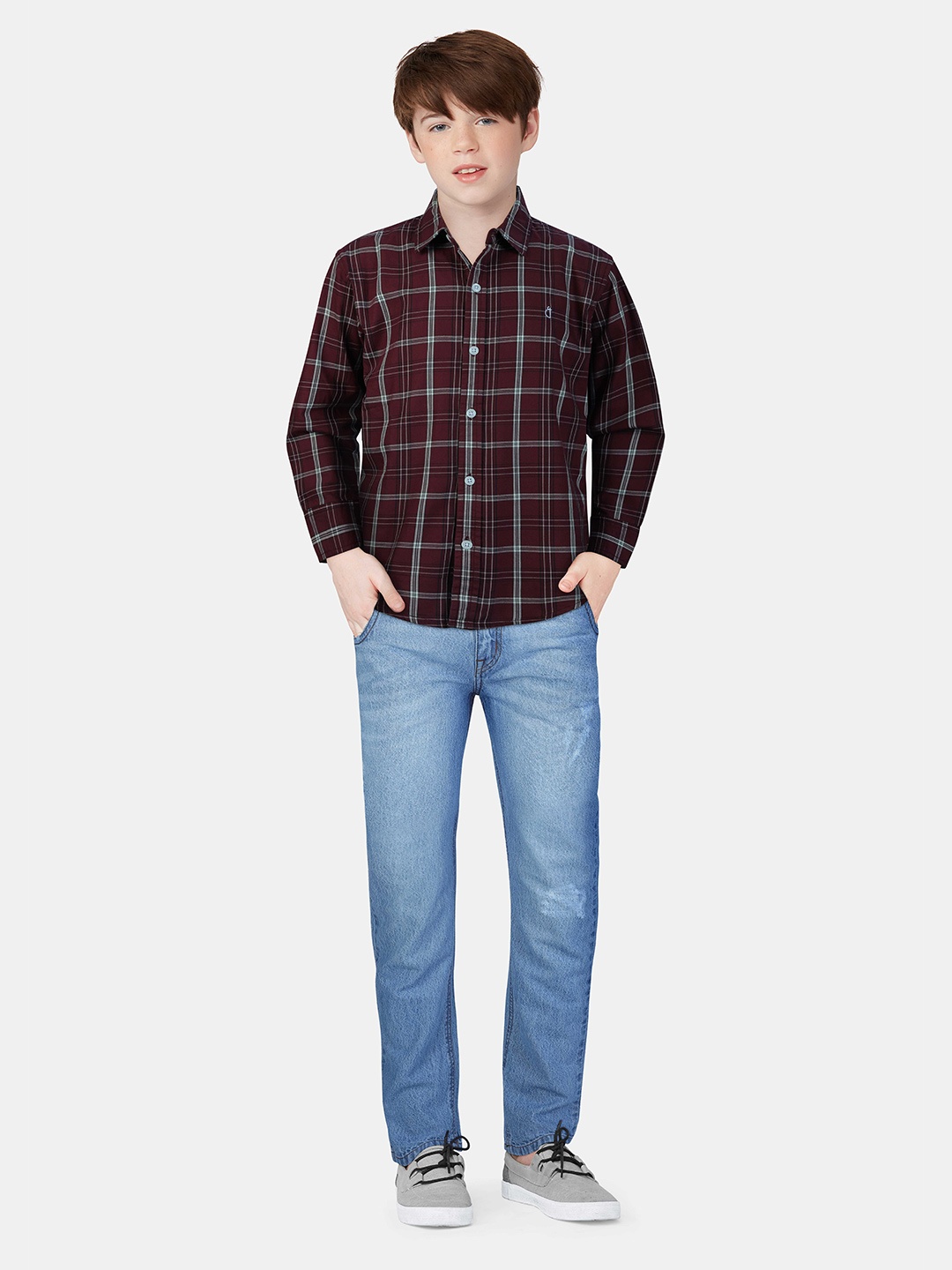 

Gini and Jony Boys Standard Tartan Checks Opaque Checked Casual Shirt, Maroon