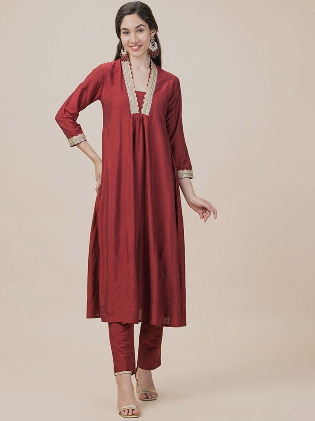 

BARARA ETHNIC Women Pathani Kurta, Maroon