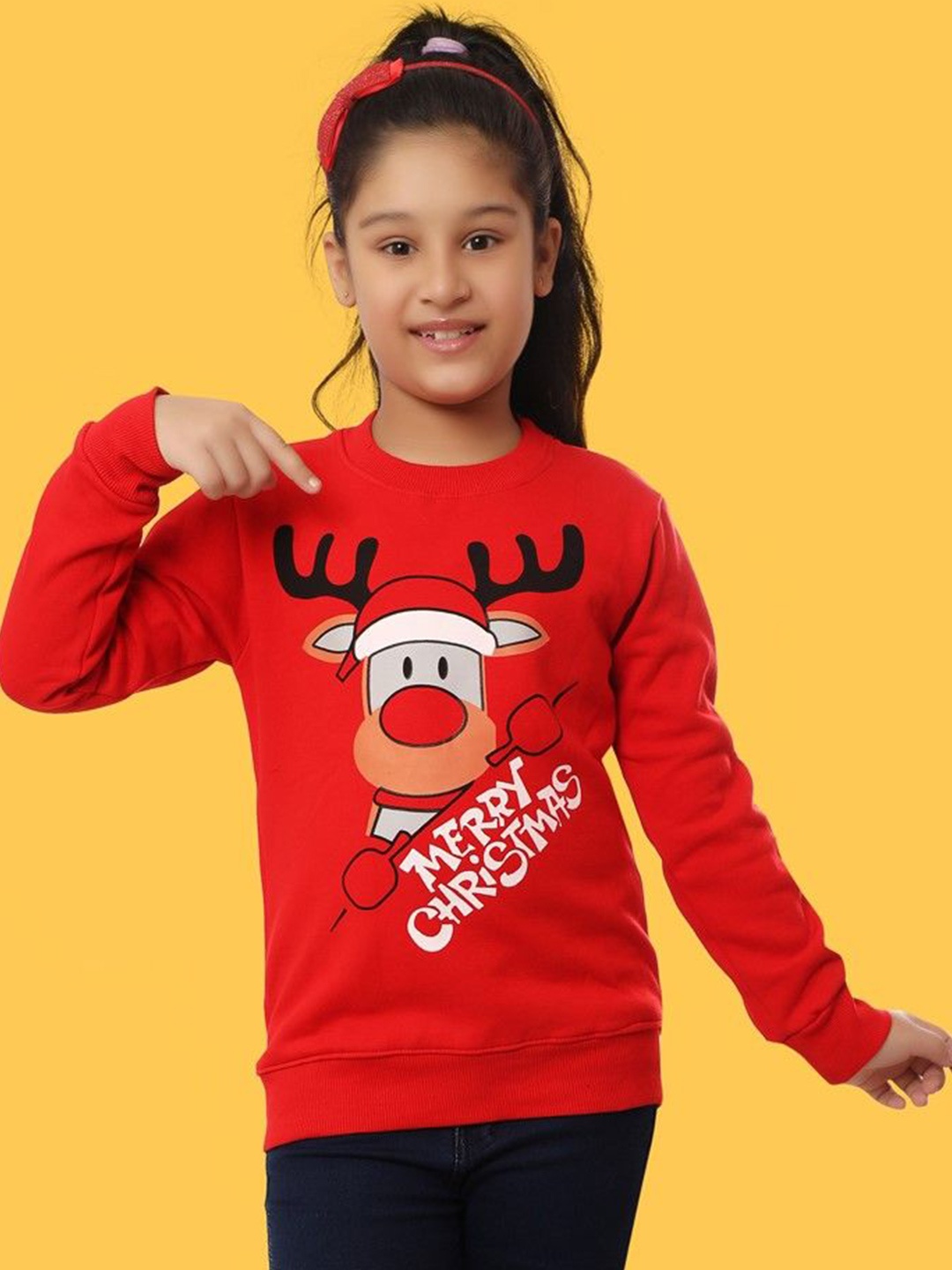 

Ninos Dreams Girls Typography Printed Pullover Christmas Sweatshirt, Red