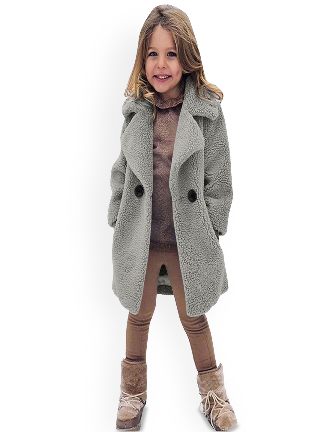 

Xsole Girls Notched Lapel Single Breasted Coat, Grey