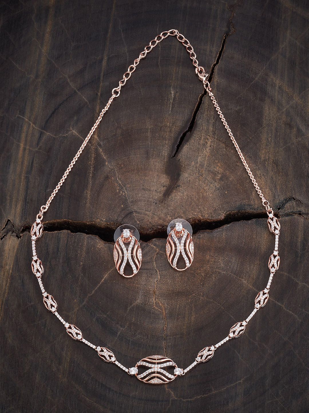 

Kushal's Fashion Jewellery Rose Gold-Plated Zircon-Studded Necklace and Earrings