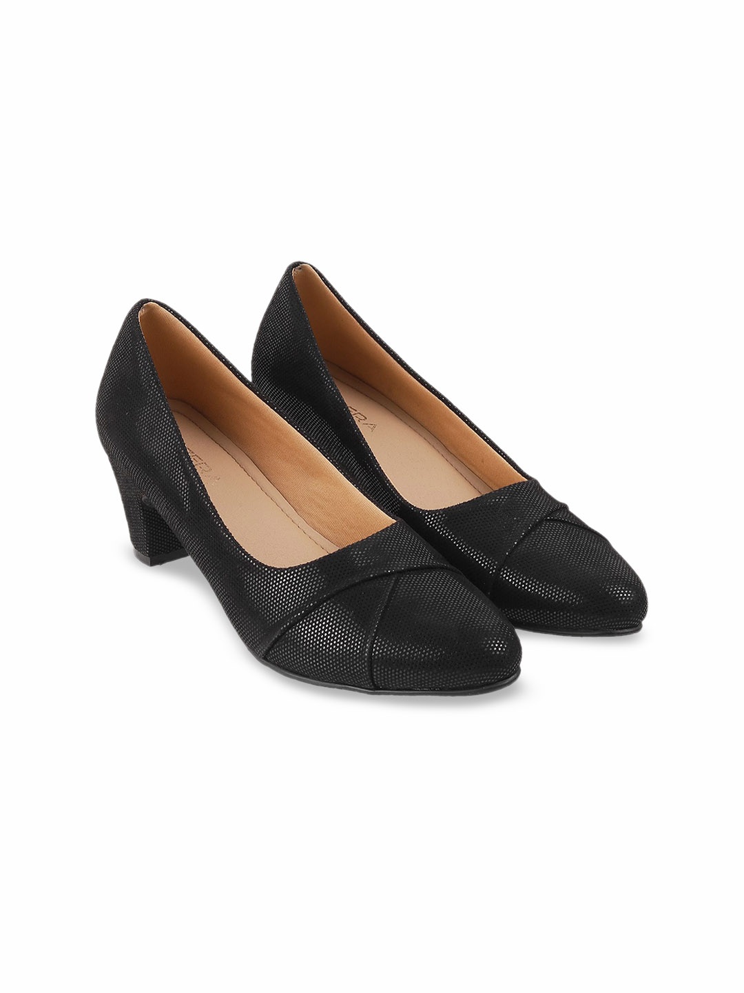 

Lazera Women Textured Block Heel Pumps, Black