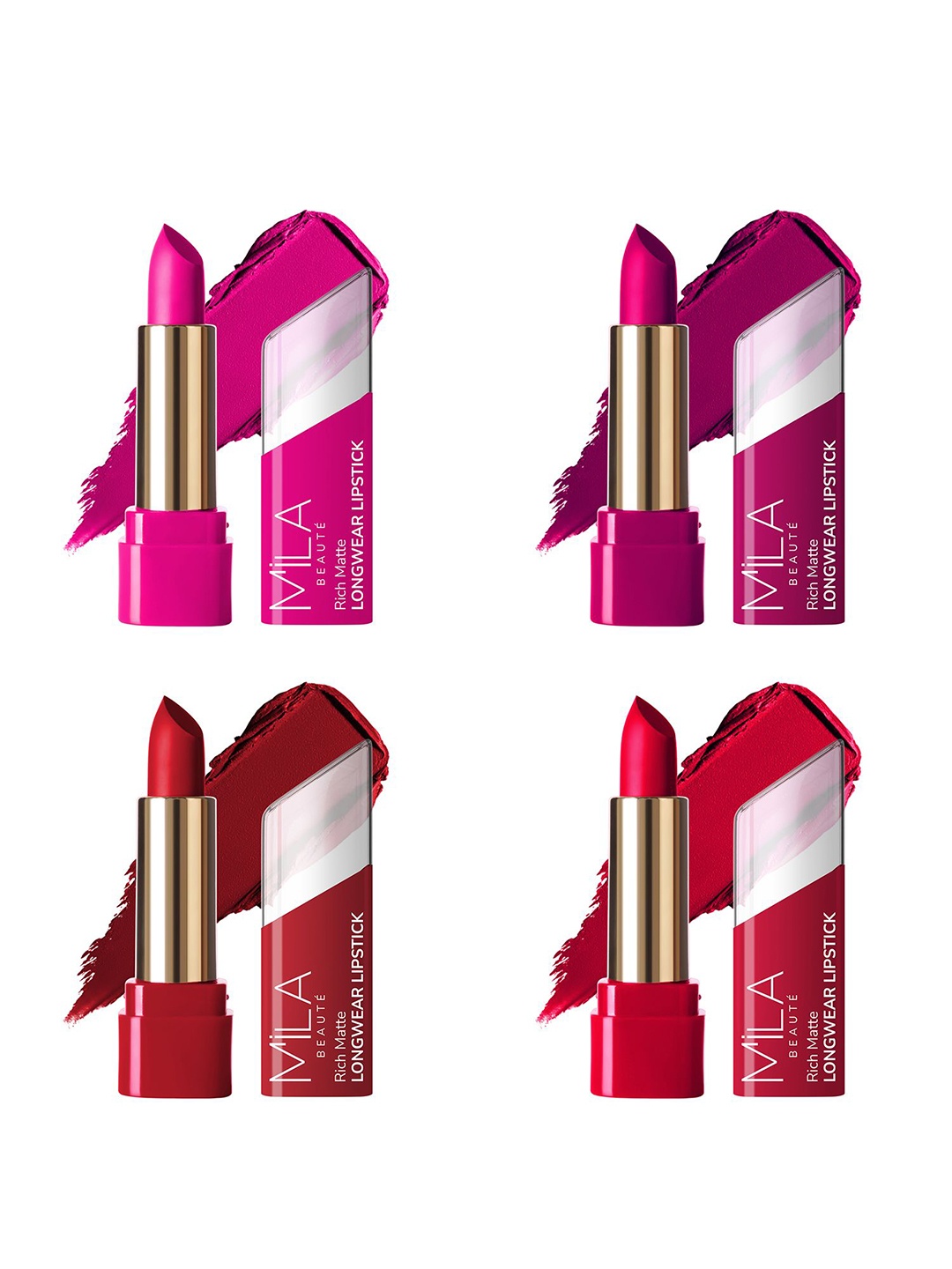 

MILA BEAUTE Set Of 4 Rich Matte Long Wear Lipsticks - 4.2 g Each - 608 - 625 - 615 - 605, Multi