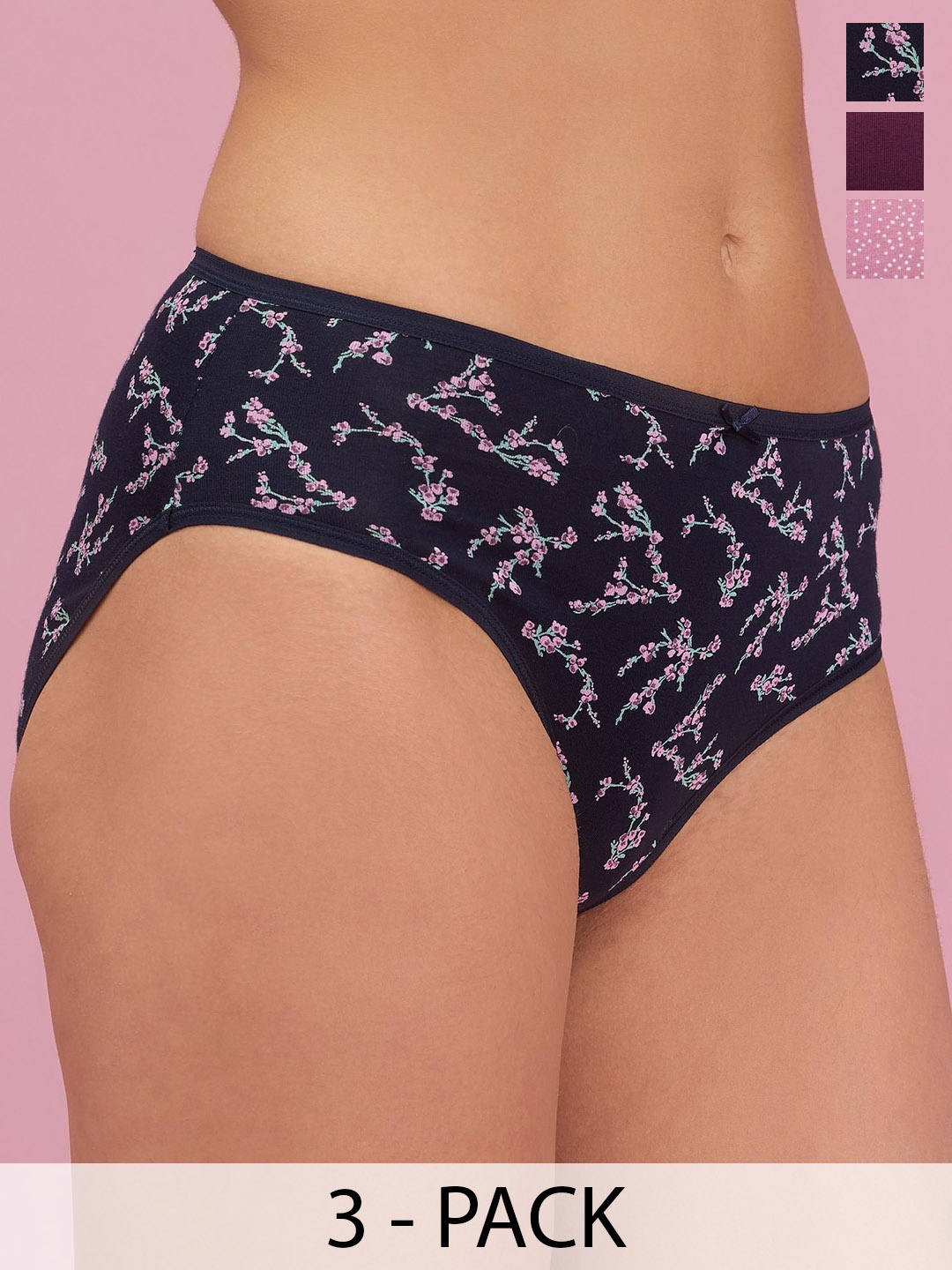 

Nykd Women Pack Of 3 Printed Hipster Briefs NYP033-Multi colour, Pink