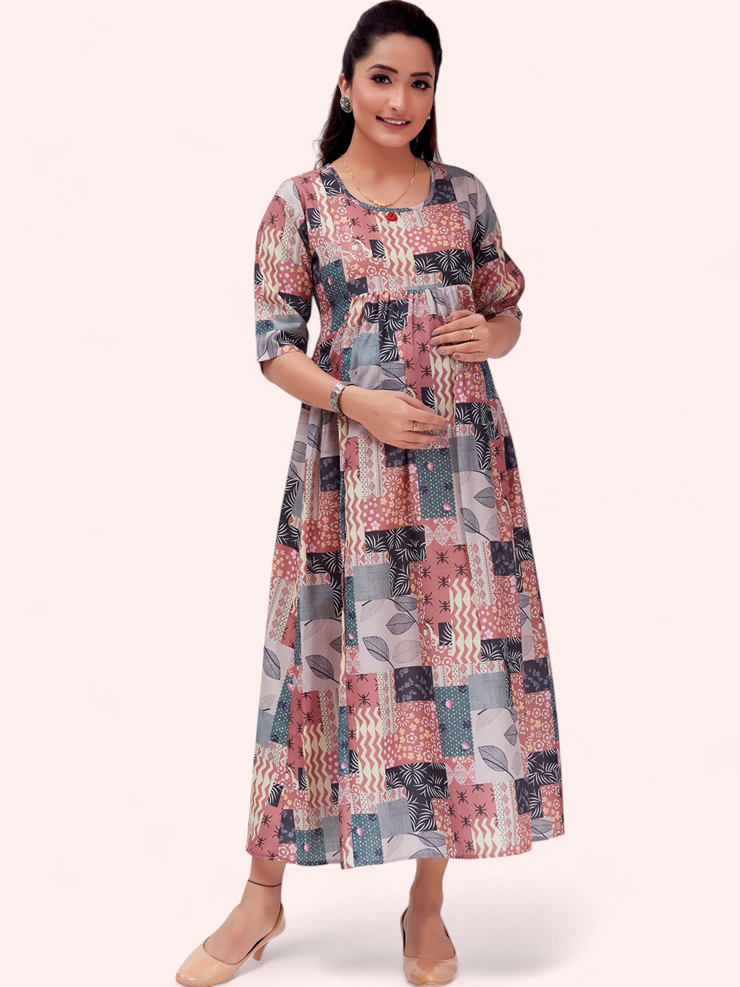 

RITIJYA Women Floral Printed Floral Maternity Anarkali Kurta, Brown