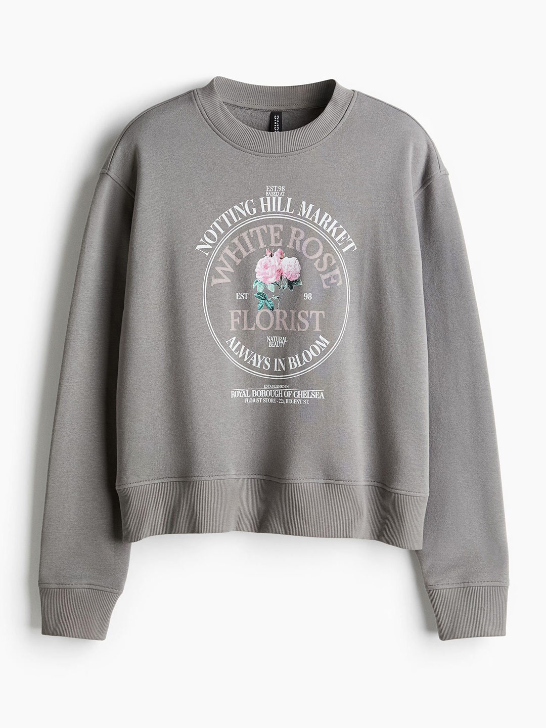 

H&M Women Oversized Motif-Front Sweatshirt, Grey