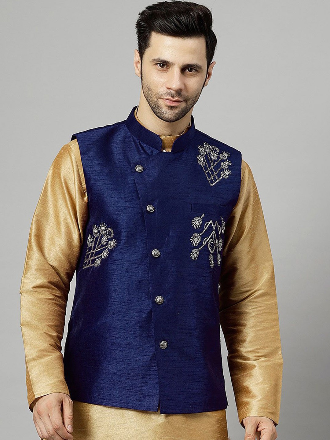 

Utsav Fashion Embroidered Nehru Jacket, Navy blue
