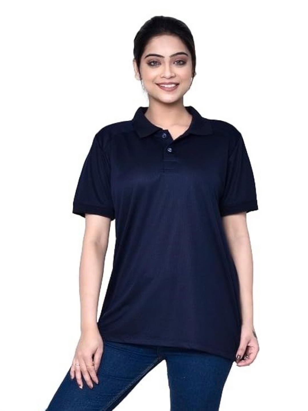 

RAPL Women Polo Collar Applique T-shirt, Navy blue