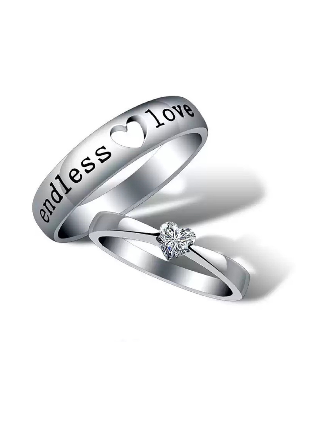 

Lila Set Of 2 Hearts Adjustable Couple Rings, Silver
