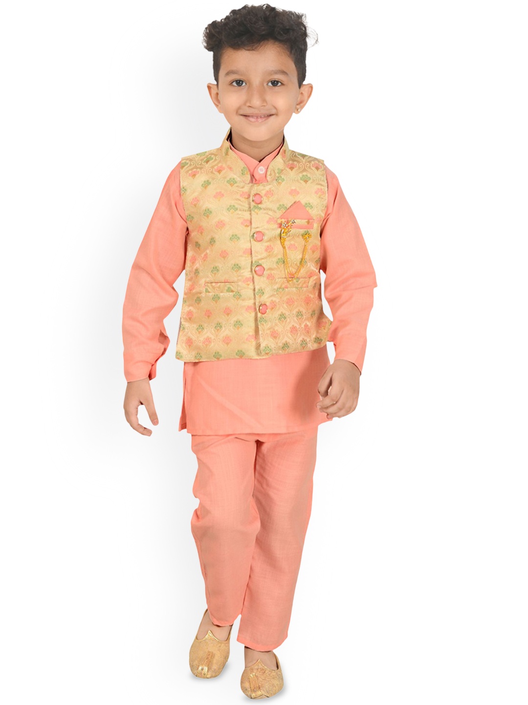 

Little Needle Boys Regular Linen Kurta with Trousers, Peach