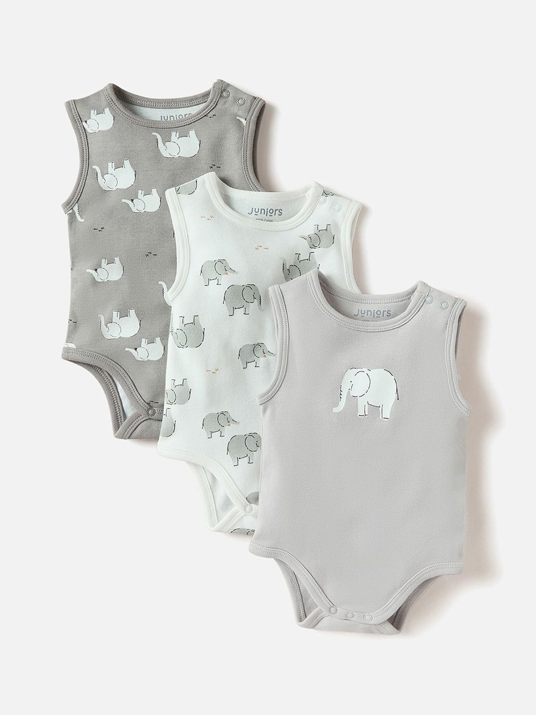 

Juniors by Babyshop Boys Pack Of 3 Printed Cotton Bodysuits, Grey