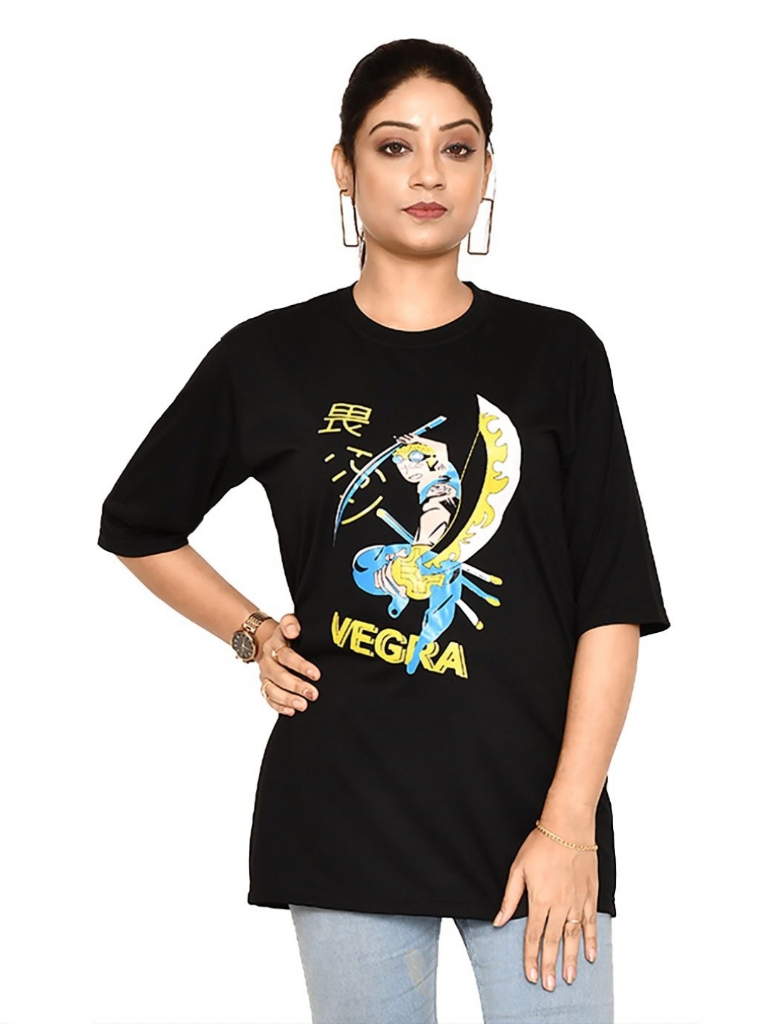 

RAPL Women Printed Applique T-shirt, Black