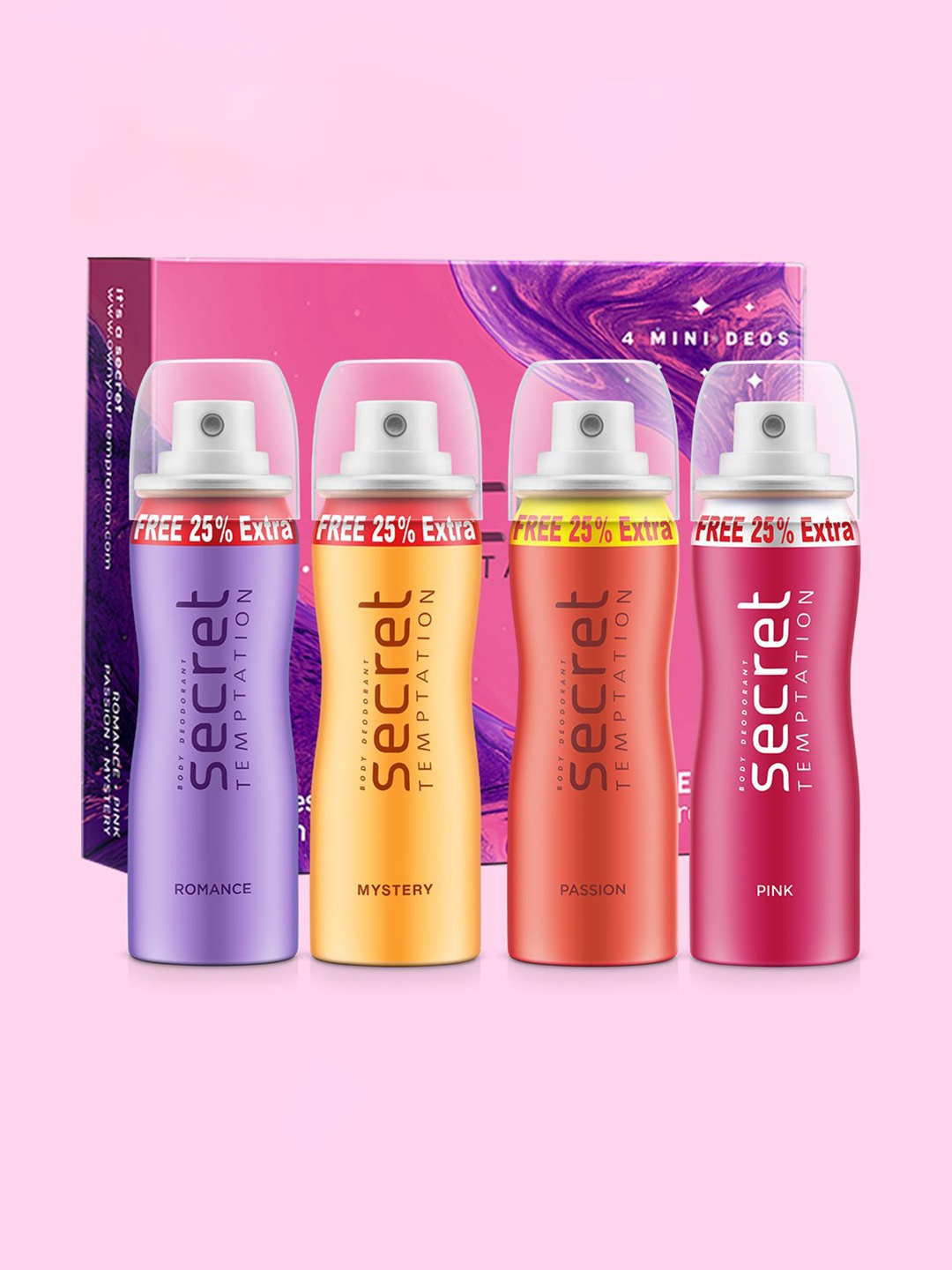 

Secret Temptation Set Of 4 Pink, Romance, Mystery & Passion Deodorant - 50 ml Each