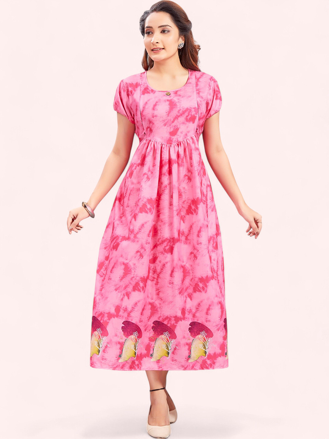 

RITIJYA Women Floral Printed Floral Maternity Anarkali Kurta, Pink