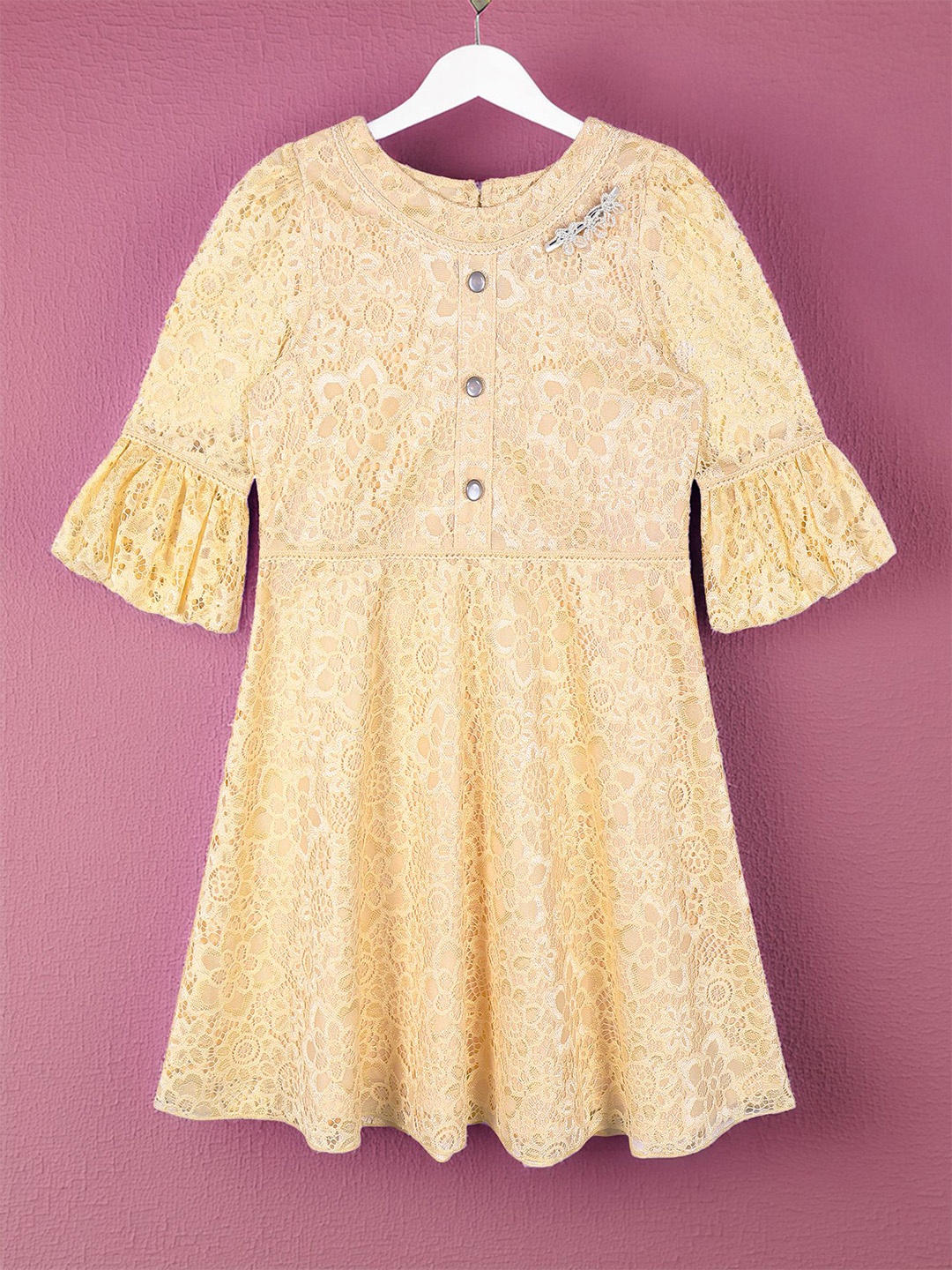 

CACA CINA Girls Bell Sleeves Fit & Flare Dress, Gold