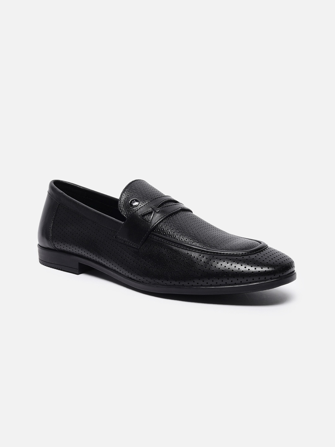 

Louis Philippe Men Leather Slip On Loafers, Black