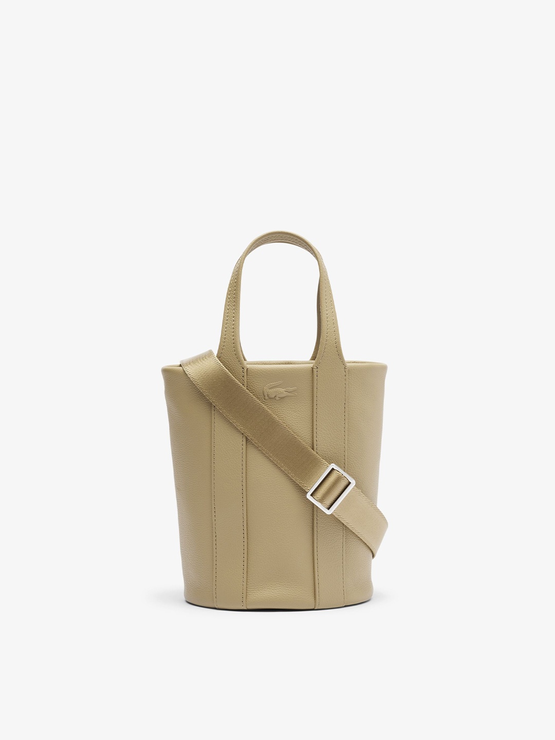 

Lacoste Leather Structured Bucket Bag with Removable Strap, Beige