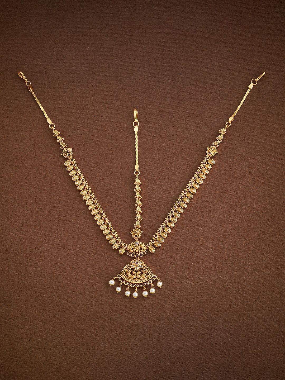 

Kushal's Fashion Jewellery Gold-Plated Stone Studded and Beaded Antique Maang Tikka