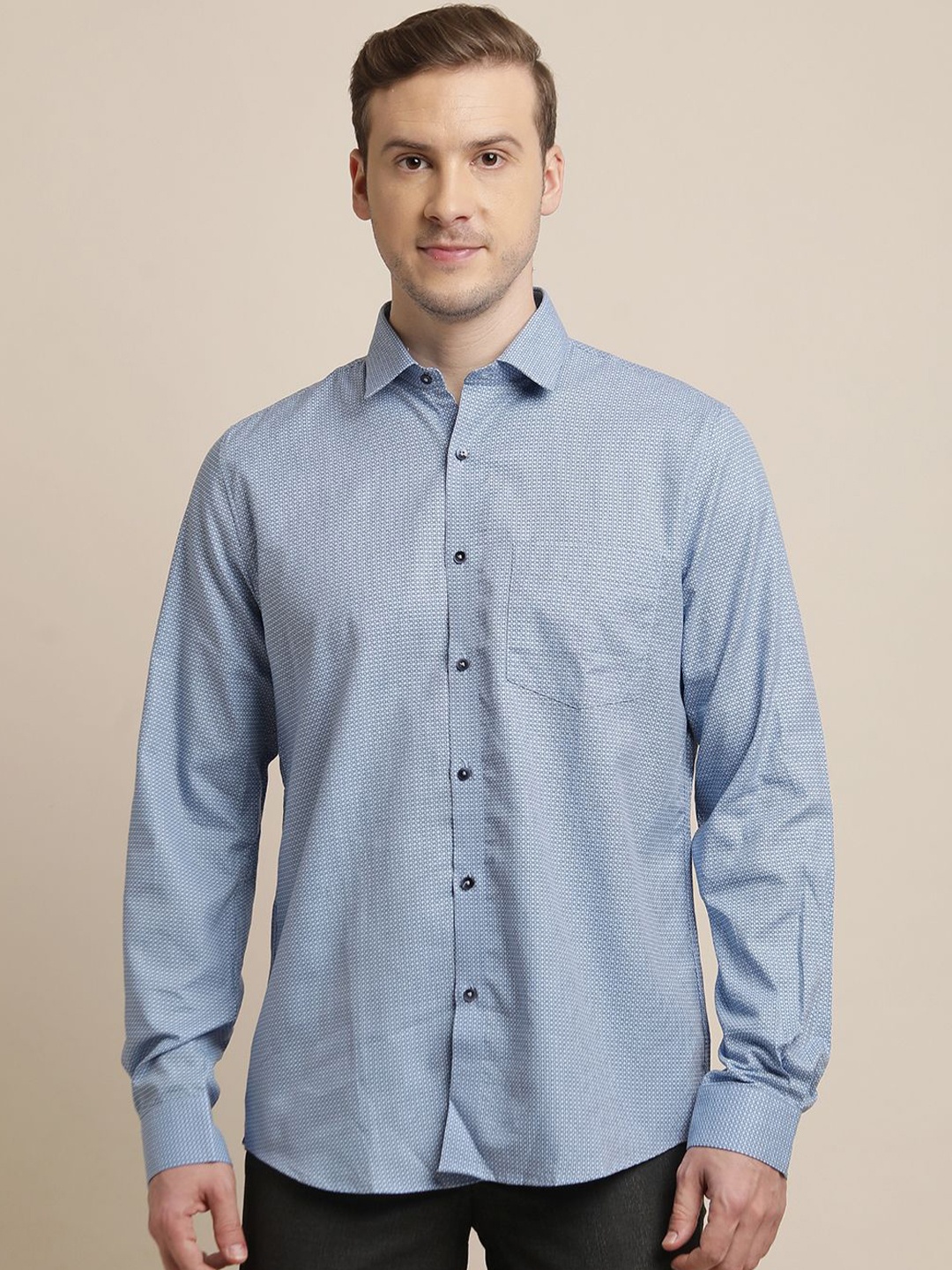 

Turtle Men Classic Slim Fit Opaque Printed Formal Shirt, Blue