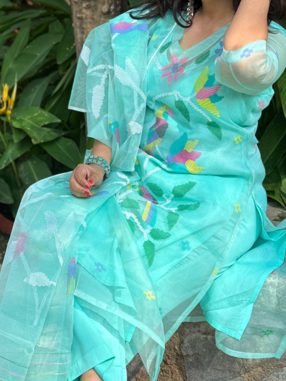 

Indeloom Pure Cotton Unstitched Dress Material, Sea green