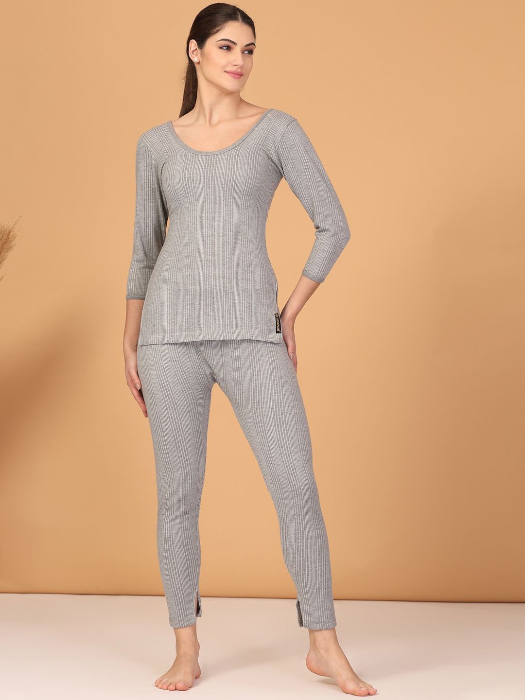 

UZARUS Women Striped Cotton Thermal Set, Grey