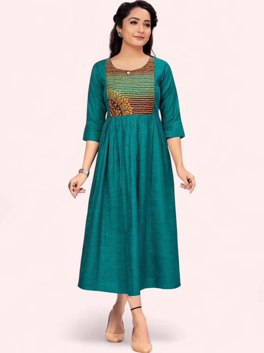 

RITIJYA Women Printed Floral Maternity Anarkali Kurta, Teal