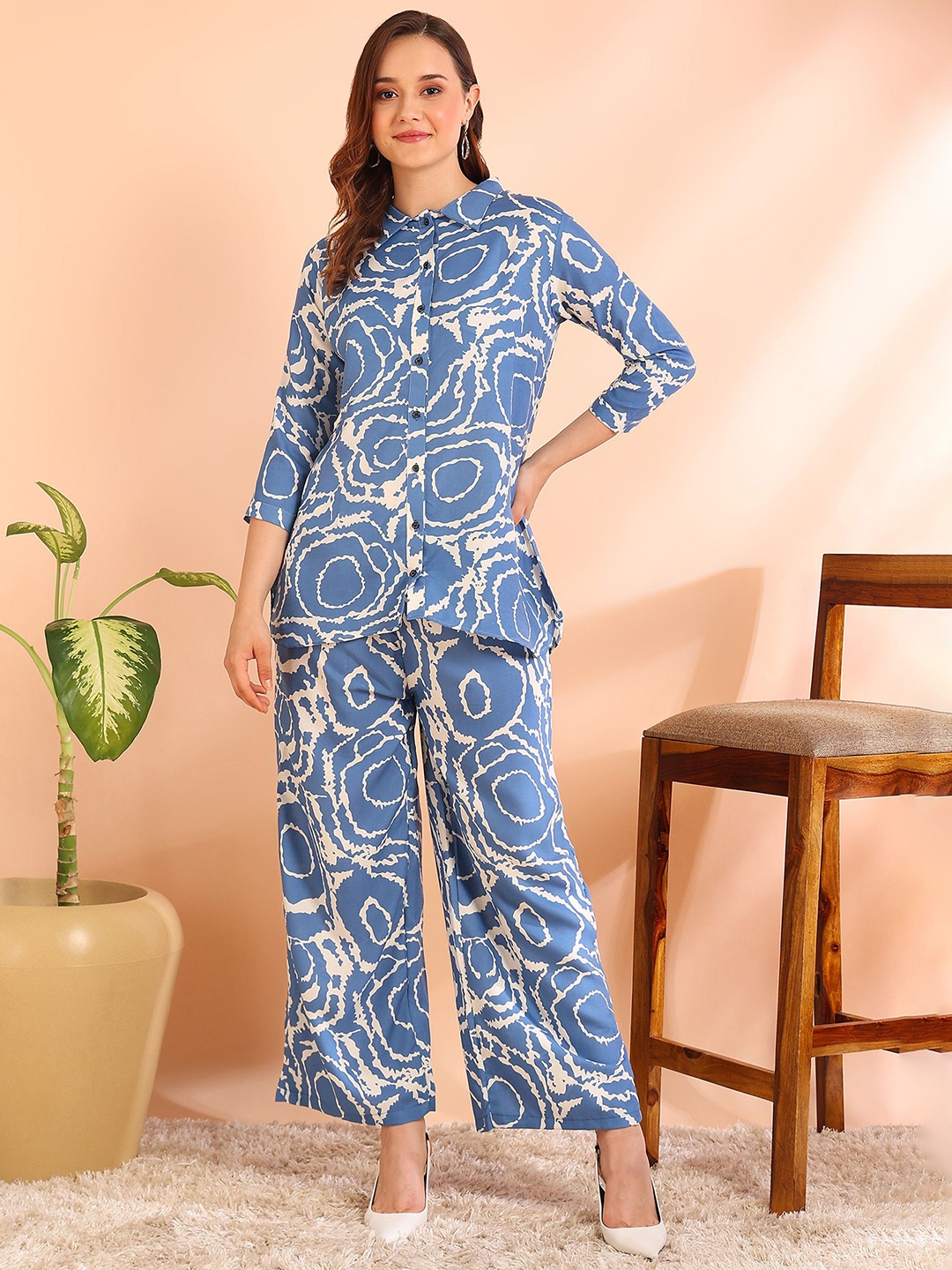 

HIVA TRENDZ Printed Shirt With Palazzo, Blue