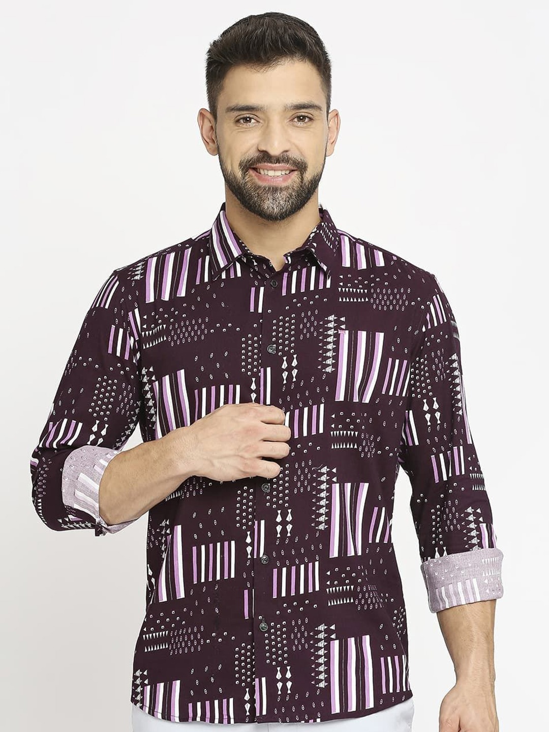 

Basics Men Slim Fit Opaque Printed Casual Shirt, Purple