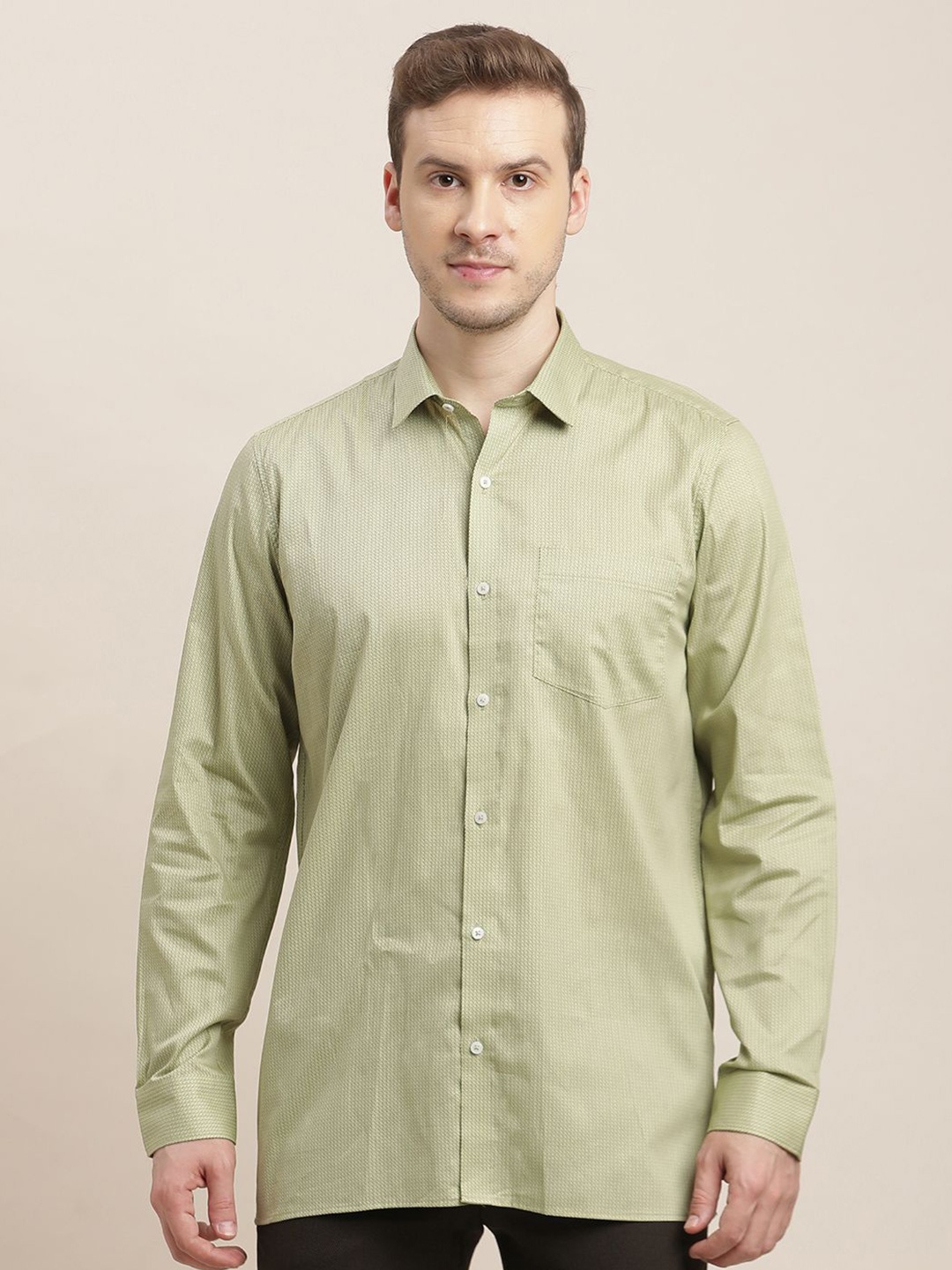 

Turtle Men Classic Opaque Printed Formal Shirt, Olive
