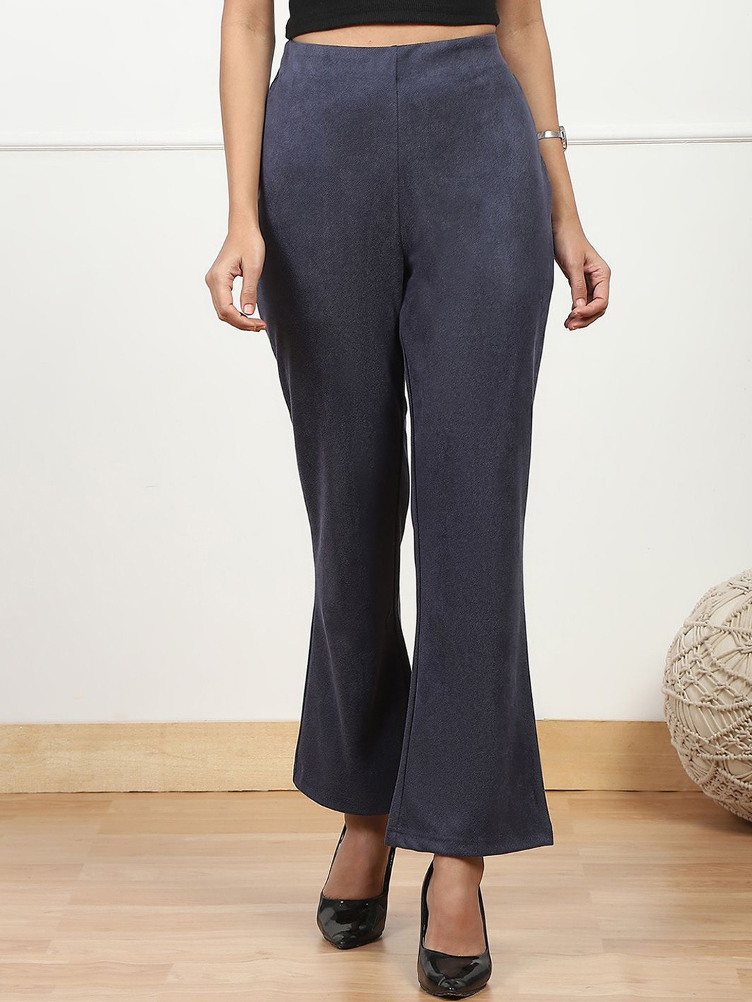 

Biba Women Relaxed High-Rise Slip-On Bootcut Trousers, Blue