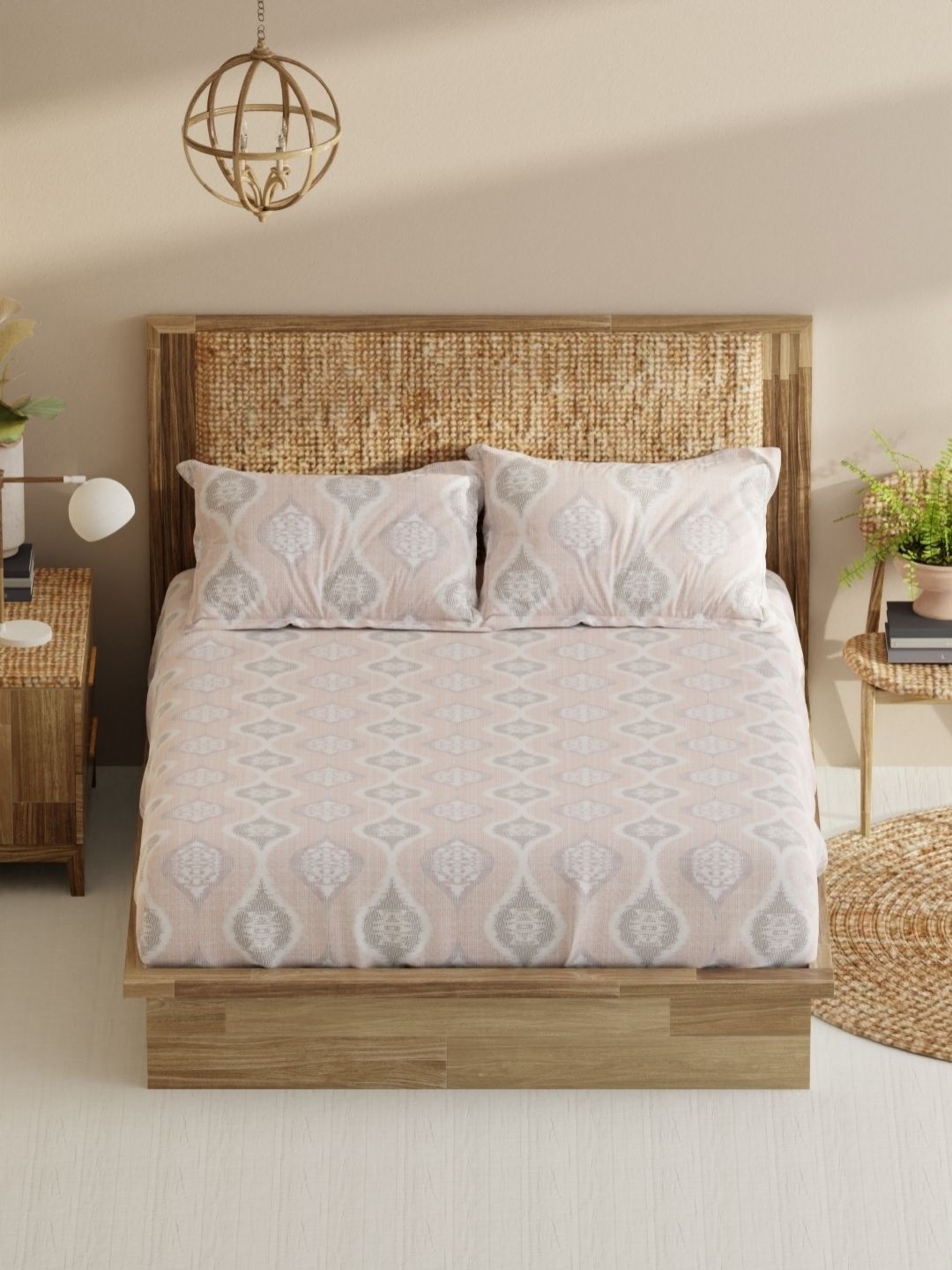 

BIANCA Brown & White Geometric 210 TC King Bedsheet with 2 Pillow Covers
