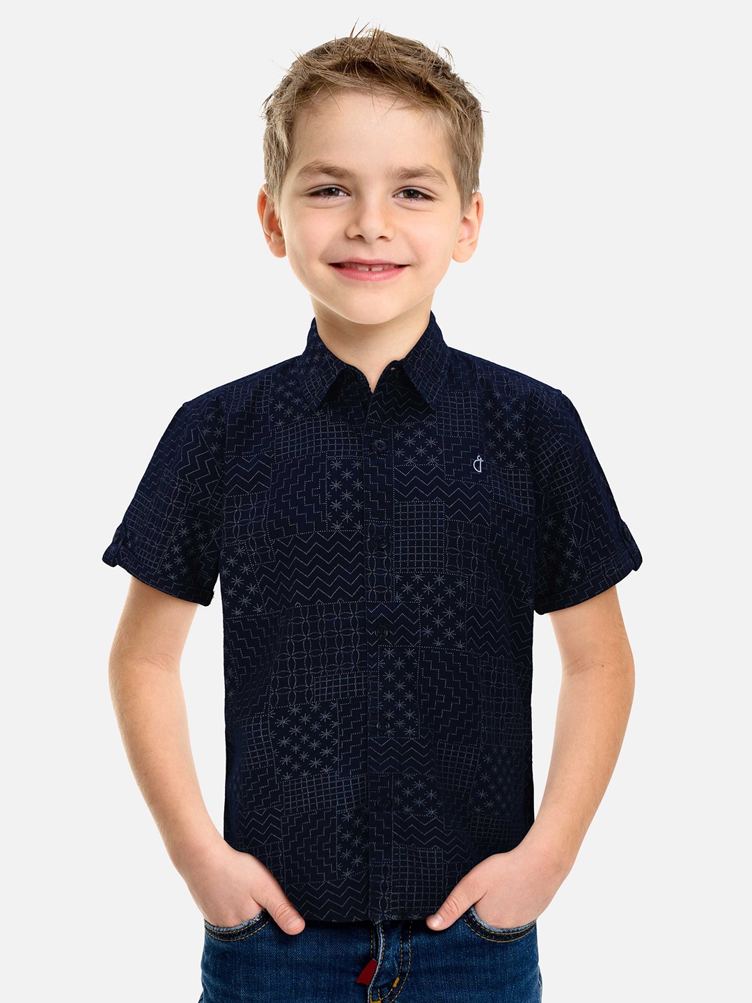 

Gini and Jony Boys Standard Opaque Printed Casual Shirt, Navy blue